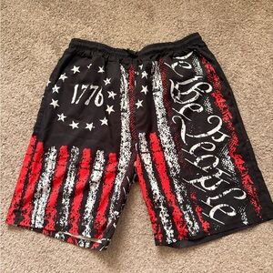 Men's Black Red Patriotic Swim Shorts with pockets XXL